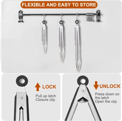 Miniatura 3 de 9 pinzas de cocina de acero inoxidable para asar, pinzas de cocina antideslizantes de metal para cocinar, ensalada y barbacoa, 7, 9 y 12 pulgadas