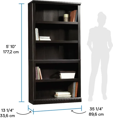Miniatura 3 de Sauder Estantería de libros de madera de 5 niveles Librería multipropósito para oficina en casa, sala de estar, en acabado Negro Estate Estate Negro