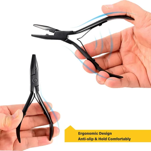Miniatura 3 de Gomake Juego de extensiones de cabello cerradas y removedoras de alicates, micro anillos de silicona, extensiones de cabello, aguja de bucle, Negro