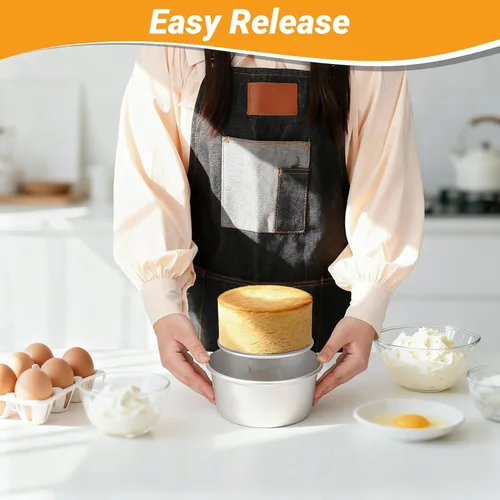 Miniatura 5 de Beasea Juego de 2 moldes redondos de 6 pulgadas para tartas de queso de aleación de aluminio antiadherente con parte inferior extraíble para hornear