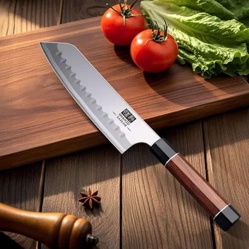 Miniatura 6 de SHAN ZU Cuchillo de chef japonés de 7 pulgadas, 9 capas 10Cr15MoV cuchillo de cocina profesional de acero de alto carbono, cuchillo de cocina