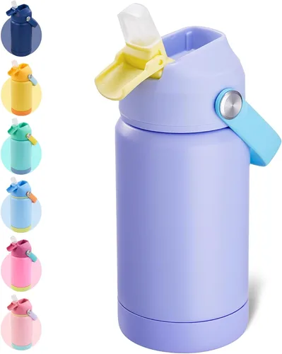 Miniatura 34 de Kerilyn - Botella de agua para niños, de acero inoxidable, con pajilla a prueba de fugas, con aislamiento térmico, libre de bisfenol A, unisex
