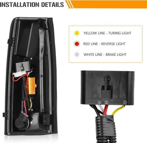 Miniatura 5 de Ensamble de luces traseras LED Youxmoto para Chevy GMC Silverado Sierra C/K 1500 2500 3500 1988-1999, Suburban C/K 1992-1999, Blazer 1992-1994