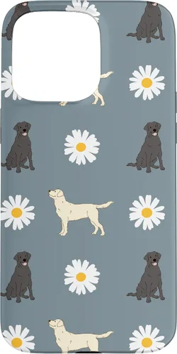 Miniatura 31 de Labrador Retriever y Daisy Flower Pattern - Carcasa para iPhone 17, color azul polvoriento