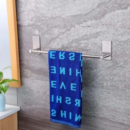 Miniatura 4 de Taozun Toallero de 16 pulgadas, soporte autoadhesivo para toallas de baño con 2 paquetes de ganchos para toallas, kit de accesorios de baño de acero