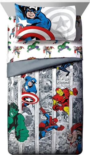 Miniatura 2 de Jay Franco Marvel Avengers Comic Cool - Paquete de ropa de cama individual de 8 piezas, incluye juego de cama, juego de sábanas