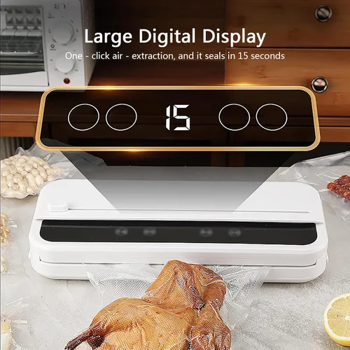 Miniatura 4 de Máquina selladora al vacío portátil, sellador automático de alimentos con cortador integrado, modos seco/húmedo, sellador al vacío compacto