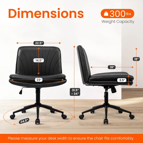 Miniatura 2 de Orange Factory Silla Criss Cross con Ruedas Silla de Escritorio de Tocador Ancha y Cómoda Base Dual de Cuero sin Brazos Ajustable Giratoria