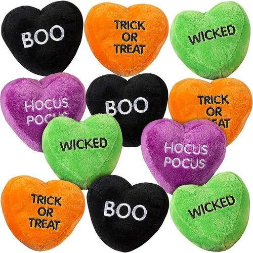 Divertidos y únicos corazones de conversación de peluche de Halloween, 4 pulgadas (juego de 12) diseños espeluznantes surtidos para decoración de