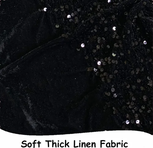 Miniatura 3 de Tela de lentejuelas negras de terciopelo de 1 yarda de largo, tela de lino brillante para coser, tela de spandex de terciopelo para vestido