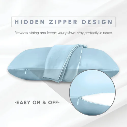Miniatura 4 de Elegant Comfort Juego de 4 fundas de almohada de satén de viscosa refrescante con cierre de cremallera oculto, suave como la seda para el cuidado