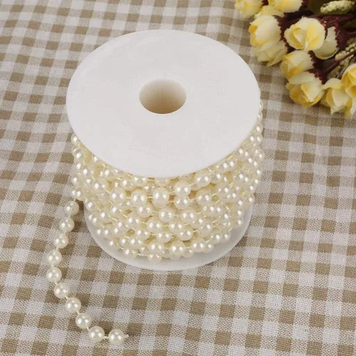 Miniatura 2 de 32.8 ft/roll 0.315 in Línea de Algodón Artificial Perlas Perlas Cadena Cadena Guirnalda Flores Decoración de la Boda Artesanía Perla Cadena (Beige)