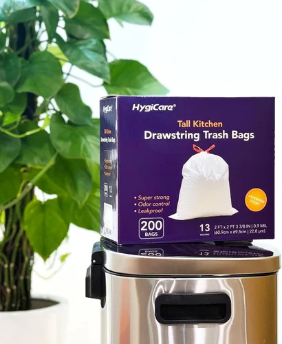 Miniatura 2 de HygiCare Bolsas de basura de cocina de 13 galones de alto, con aroma a lavanda, 200 bolsas de basura con cordón, preseparadas, control de olores