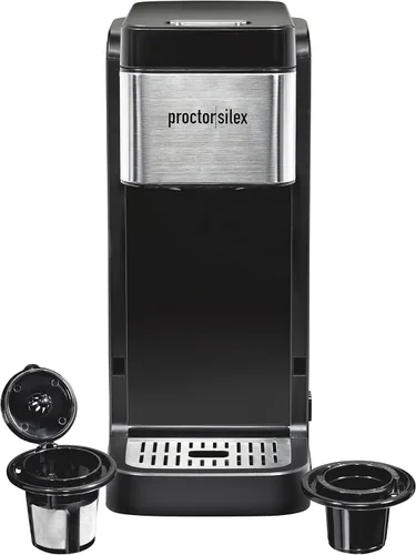 Proctor-Silex - Cafetera de una sola porción compatible con paquetes de cápsulas y molidos, depósito de 40 onzas, hace cuatro tazas de 10 onzas sin