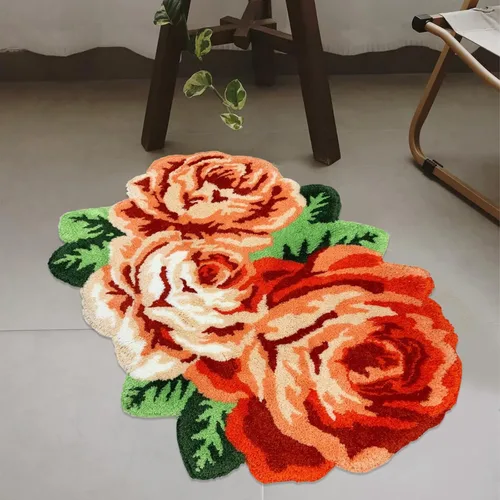 Miniatura 20 de USTIDE Bonita alfombra de baño de rosas para baño, alfombra de baño naranja de lujo, antideslizante, con forma de flor, alfombra de ducha de felpa