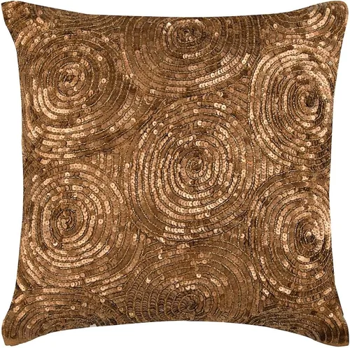 The HomeCentric Funda de almohada, funda de almohada dorada para sofá, funda de almohada con lentejuelas en espiral, 20 x 20 pulgadas (19.7 x 19.7