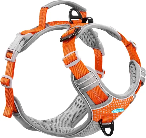 Miniatura 22 de ThinkPet Arnés deportivo transpirable, antitirones para perro, con asa, arnés reflectante y ajustable para perros medianos o grandes, clip trasero