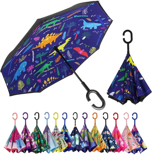 Miniatura 26 de MRTLLOA - Paraguas invertido de gran tamaño de 40/49/56 pulgadas - Sombrilla doble capa resistente al viento, con mango en forma de C y tamaño golf