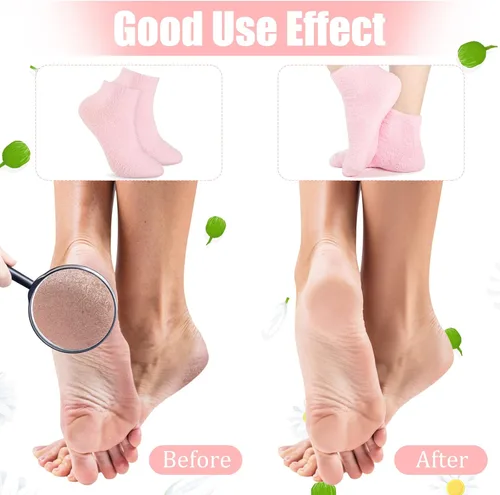 Miniatura 4 de Janmercy 3 pares de calcetines Aloe con gel hidratante para spa, calcetines de dormir esponjosos con loción no deslizante para pies secos