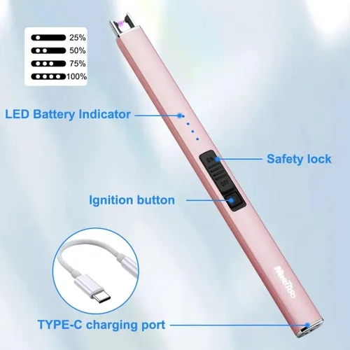 Miniatura 3 de MeeToo Encendedor eléctrico recargable tipo C – Regalos para esposa, hombres, mujeres, nana, arco de plasma USB, a prueba de viento, para velas, Oro