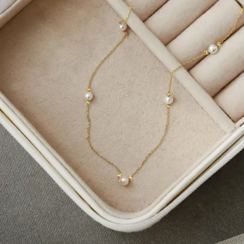 Miniatura 7 de Collares de perlas para mujer, gargantilla de perlas chapadas en oro de 14 quilates, collar de perlas de oro delicado, gargantilla de oro simple