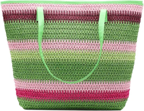 Miniatura 57 de Bolso grande de paja para mujer, tejido de ratán, bolso de playa de verano, a rayas