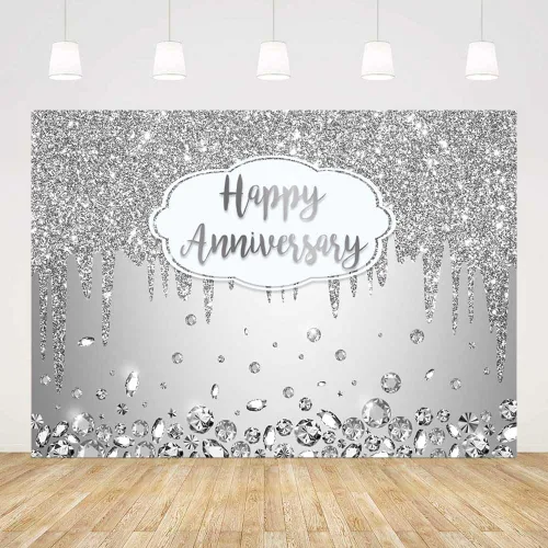 Miniatura 3 de AIBIIN 7x5ft Personalized Customization Happy Anniversary Backdrop Silver Dripping Glitter Crystals Photography Background Cheers to Wedding