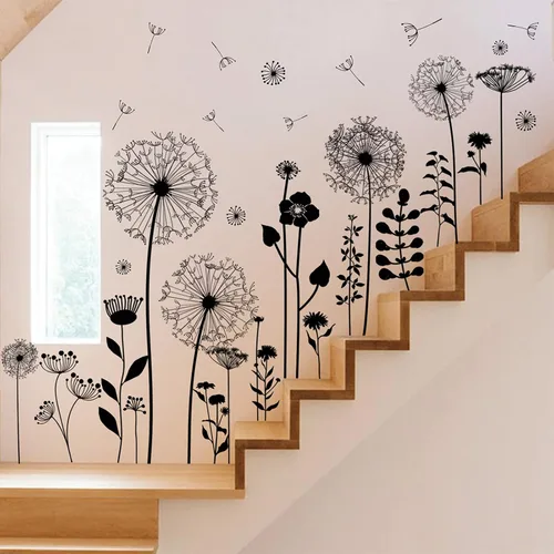 Miniatura 2 de Calcomanías de pared grandes de diente de león, atractivas calcomanías de pared de flores voladoras, decoración de pared de plantas extraíbles