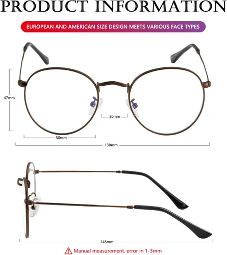 Miniatura 6 de AIEYEZO Gafas redondas para mujeres y hombres, lentes de bloqueo de luz azul, lentes circulares con marco de alambre de metal