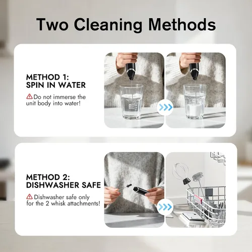 Miniatura 7 de RAFOW Espumador de leche eléctrico de mano: varita espumadora recargable con soporte, 3 velocidades y mezclador de bebidas desmontable de doble