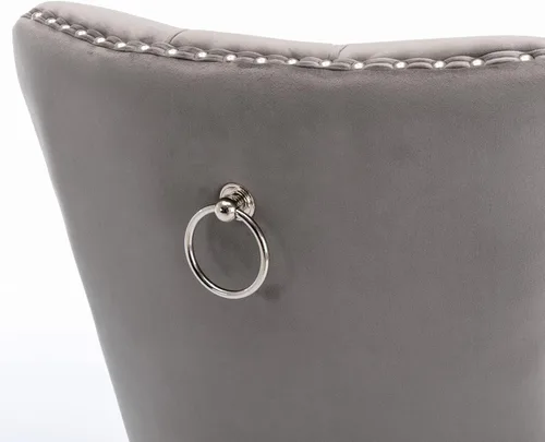 Miniatura 7 de Juego de 2 sillas de comedor de terciopelo, sillas decorativas tapizadas con patas de metal plateado, ribete de cabeza de clavo, tirador de anillo