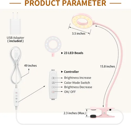 Miniatura 6 de Lámpara de escritorio iZELL, [3 modos de color y 10 niveles de brillo] luz LED de lectura con abrazadera, brazo flexible de silicona, luz de libro