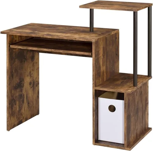 Miniatura 8 de Acme Lyphre - Escritorio rectangular de madera para computadora con bandeja para teclado en color negro