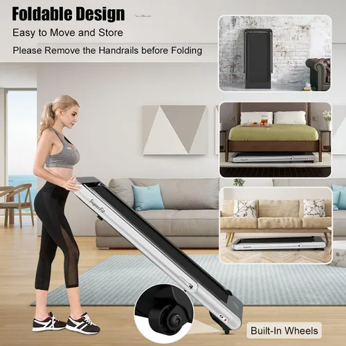 Miniatura 4 de GYMAX Caminadora plegable para debajo del escritorio, 4.75 HP 2 en 1 con control de frecuencia cardíaca, control de aplicación, pantalla táctil LED