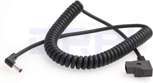 Cable de alimentación de barril de CC a Dtap de 0.217 x 0.083 in para monitor Atomos Shogun/Ninja Inferno (cable en espiral de CC en codo)