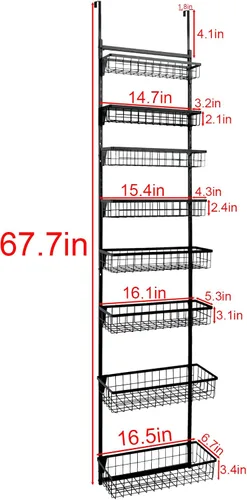 Miniatura 7 de Organizador de despensa sobre la puerta, cestas de metal ajustables de 8 niveles, estante de especias colgante, negro