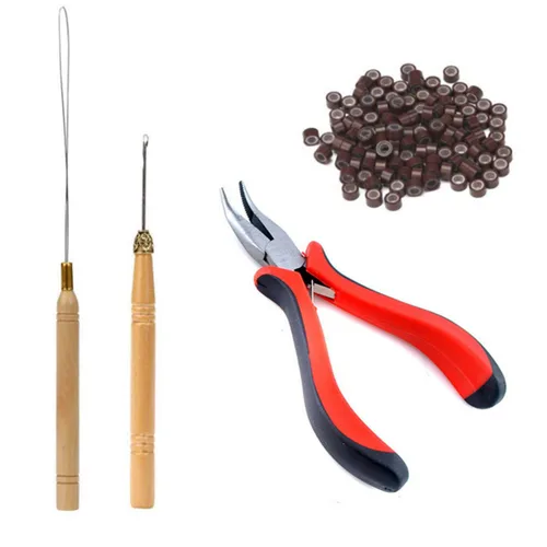 Miniatura 12 de Orgrimmar Kit de herramientas de extensión de cabello, alicates para quitar, gancho de tracción, 500 piezas de anillos de micro silicona, kit