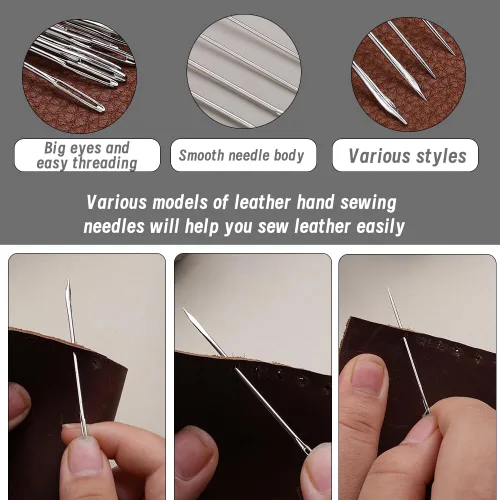 Miniatura 4 de TLKKUE Kit de hilo de coser para reparación de tapicería, aguja de hilo encerado de 273 yardas, punzón recto, kit de costura de cuerda de cera Negro