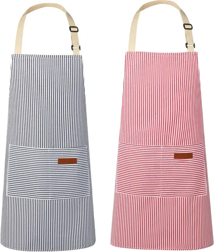 VALOME Paquete de 2 delantales de cocina, delantales para cocinar con 2 bolsillos, correa ajustable unisex para el cuello, delantales de chef para