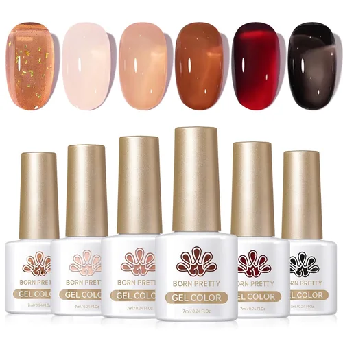 Miniatura 17 de Born Pretty Esmalte de uñas de gel de color ámbar cristal marrón naranja burdeos rojo negro para otoño e invierno, esmalte de uñas transparente