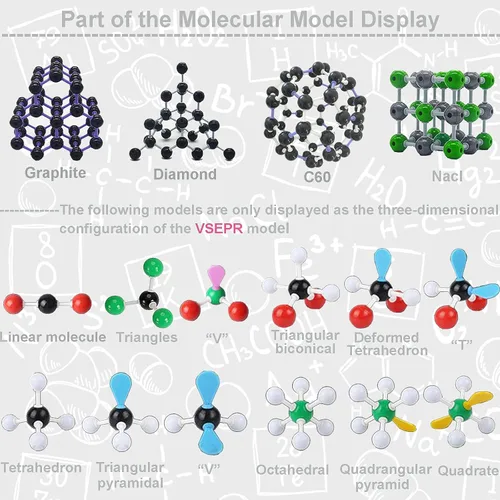 Miniatura 6 de Kit de modelo de estructura molecular, modelo de bola molecular de 974 piezas, con nube atómica/de carga, kit de modelo orgánico/inorgánico