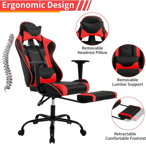 Miniatura 5 de BLKMTY Silla para videojuegos, silla reclinable para computadora con reposapiés y soporte lumbar, sillas de juego de altura ajustable con asiento