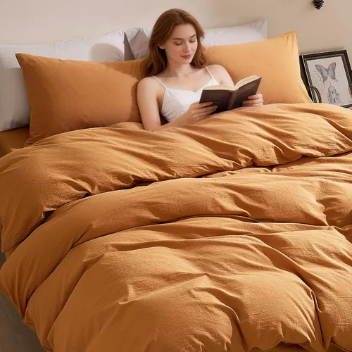 Miniatura 9 de JELLYMONI Funda de edredón tamaño individual, funda de edredón 100% algodón lavado con textura similar al lino, ropa de cama transpirable y suave