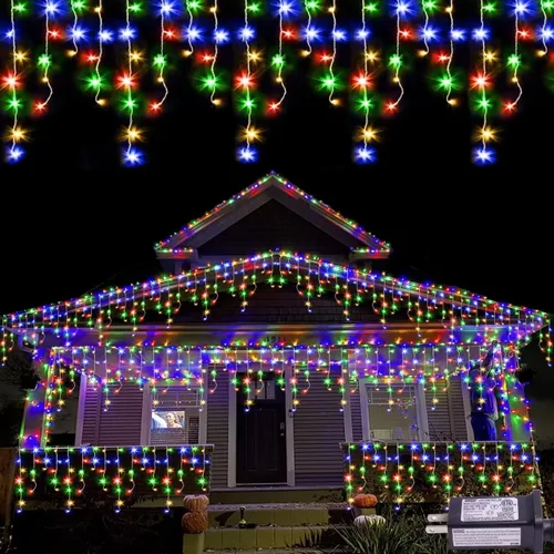 Miniatura 20 de QITONG - Tira de luces de carámbanos rojas y blancas para exteriores, 33 pies con 400 LED, 8 modos, alambre transparente, luces de Navidad