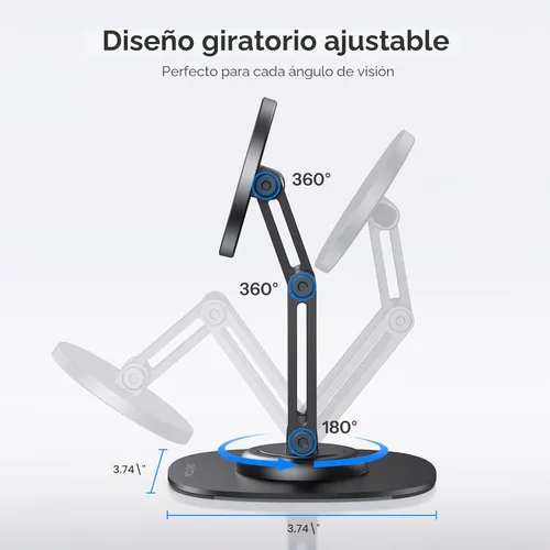 Miniatura 4 de OMOTON Soporte de Teléfono Magnético Giratório de 360° para Escritorio, Ajustable y Plegable de Aluminio para Soporte de Celular MagSafe con Base