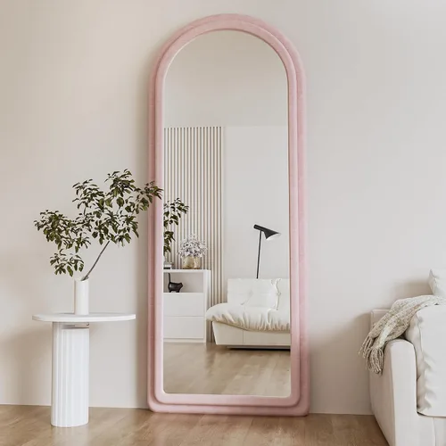 Miniatura 5 de Espejo de Piso, Espejo de Cuerpo Entero con Soporte, 63"x24" Espejo Arqueado Independiente de Cuerpo Entero para Colgar o Apoyar, Espejos de Pared
