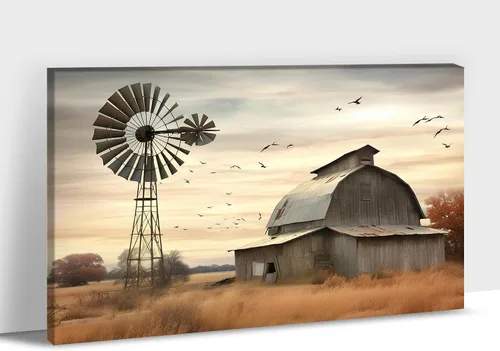 Miniatura 7 de Arte de pared con estampado de granero blanco de granja, granero y vaca, arte de pared con imágenes de granero blanco, cuadros rústicos de campo
