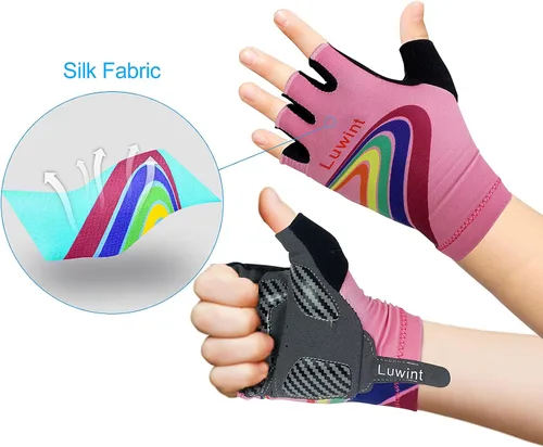 Miniatura 3 de Luwint Guantes deportivos acolchados de gel para niños de 3 a 8 años, guantes de ciclismo transpirables para ciclismo, ejercicio, correr, entrenar
