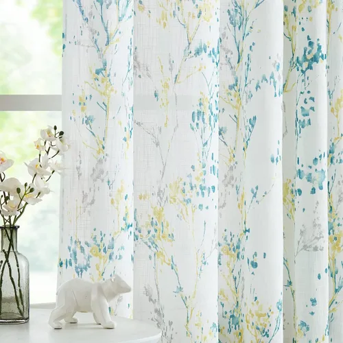 Miniatura 52 de Treatmentex Cortinas blancas y grises para dormitorio de 84 pulgadas de largo, cortinas semitransparentes con estampado de hojas para ventanas
