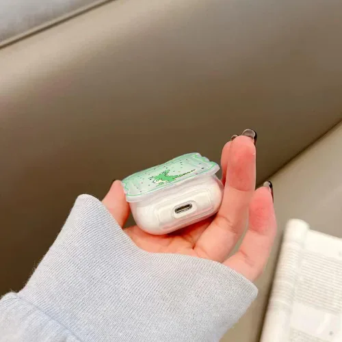 Miniatura 5 de Funda compatible con Airpods de dinosaurio, bonita funda con llavero para mujeres y niñas, funda protectora de dibujos animados Kawaii de silicona